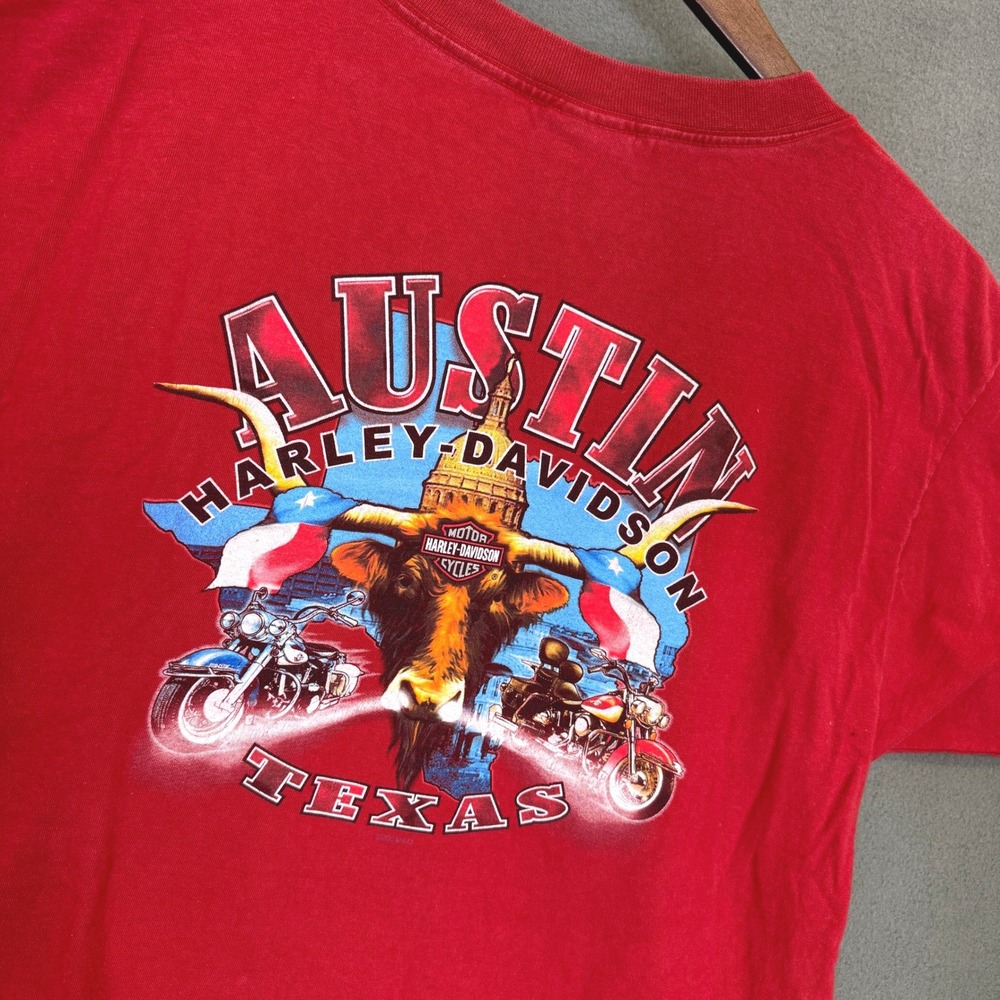 Vintage Austin Texas Shirt Men XL Red Harley-Davidson 2004 USA Biker Graphic Tee